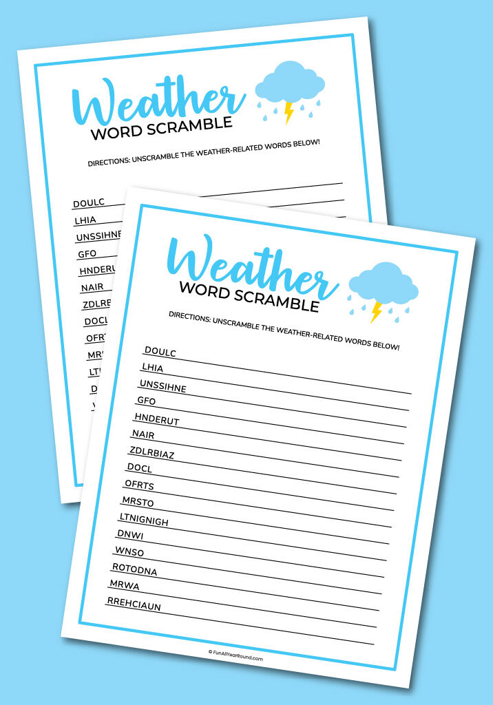 printable weather word scramble