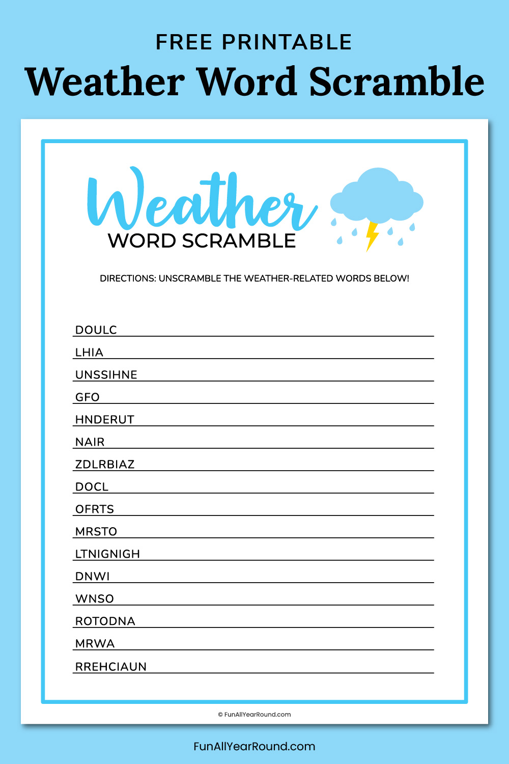 printable weather word scramble