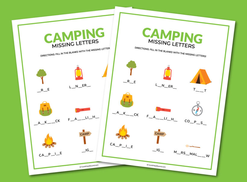 Camping missing letters - Fun All Year Round