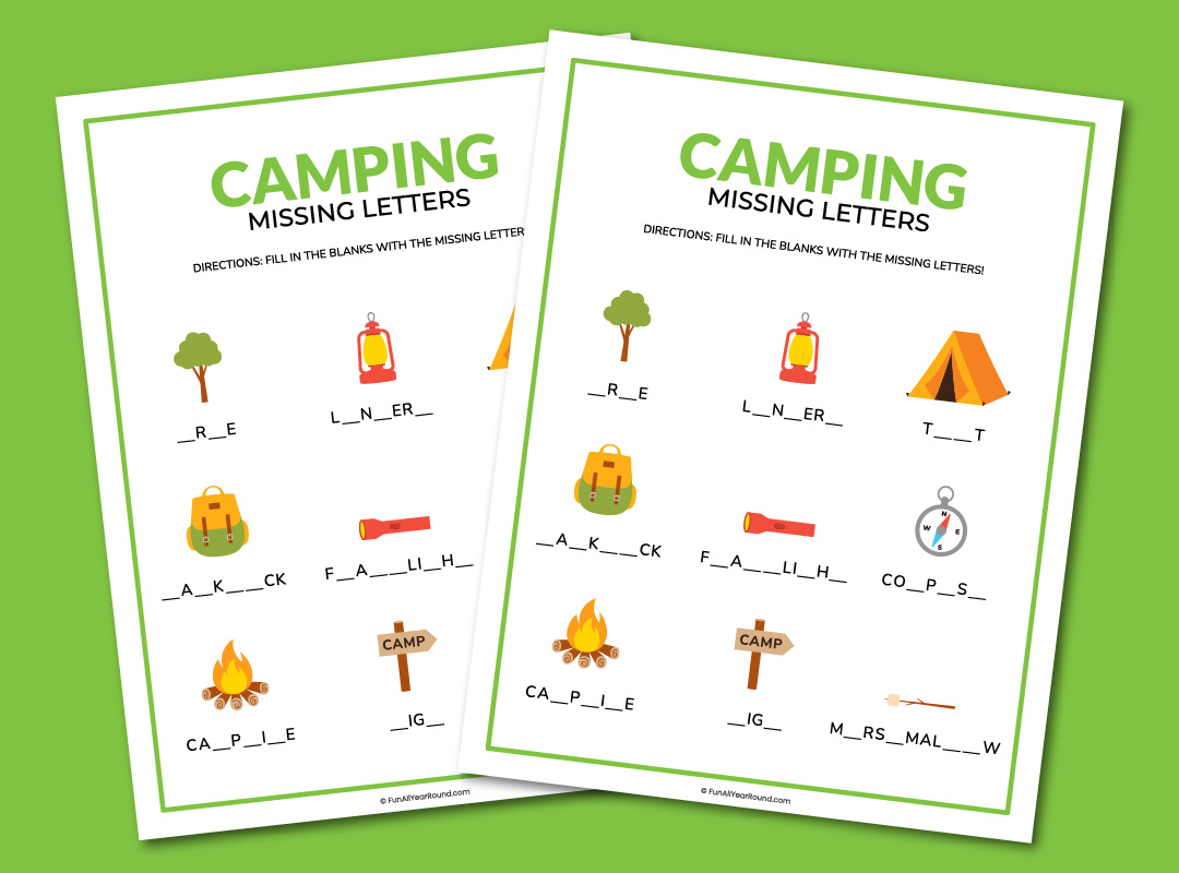 Free printable camping missing letters