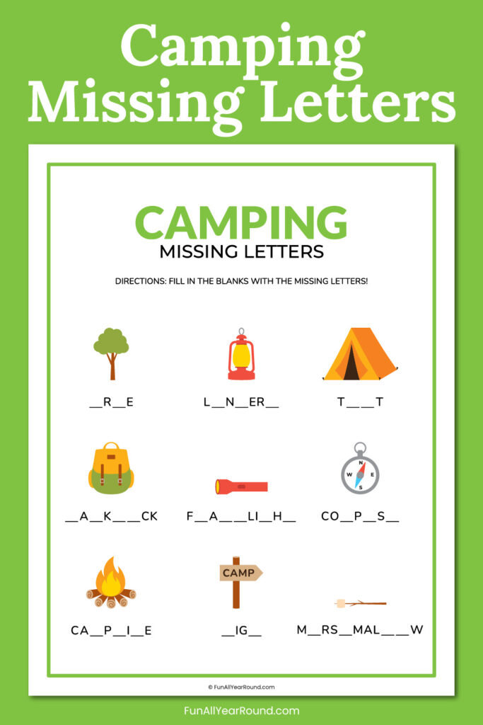 Camping missing letters - Fun All Year Round
