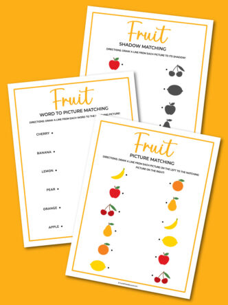 Printable fruit matching worksheets