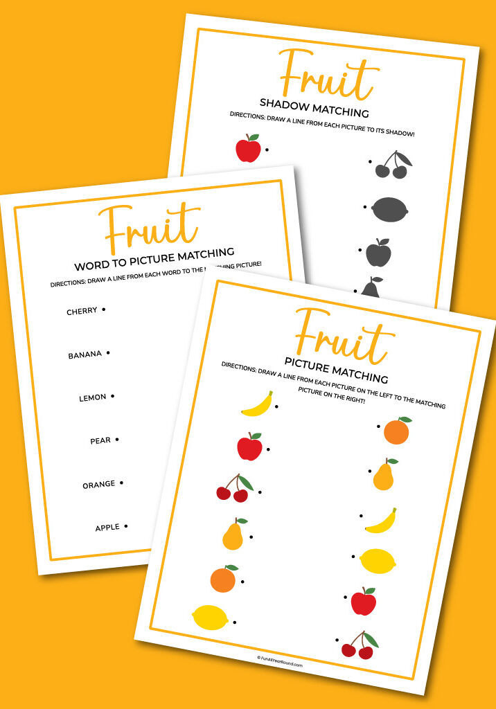 Printable fruit matching worksheets