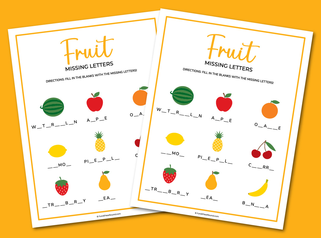 printable fruit missing letters