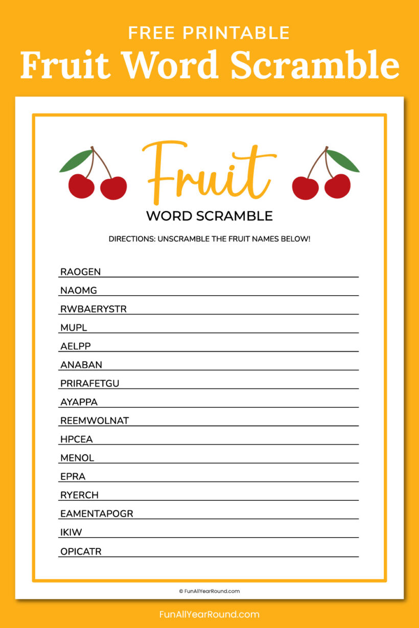 Fruit word scramble - Fun All Year Round