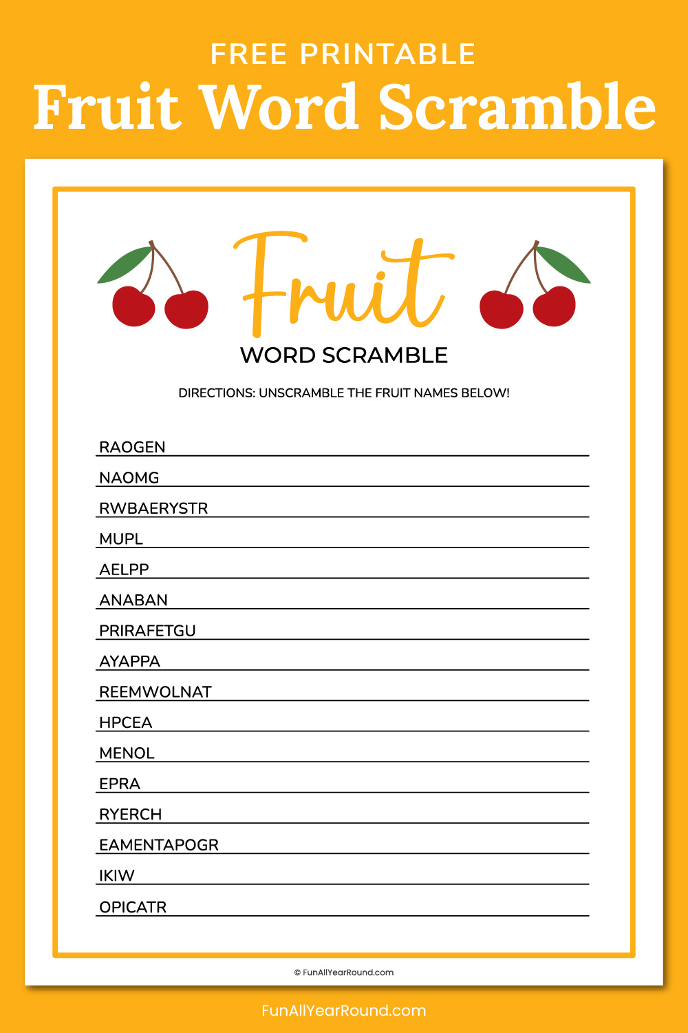 Fruit word scramble