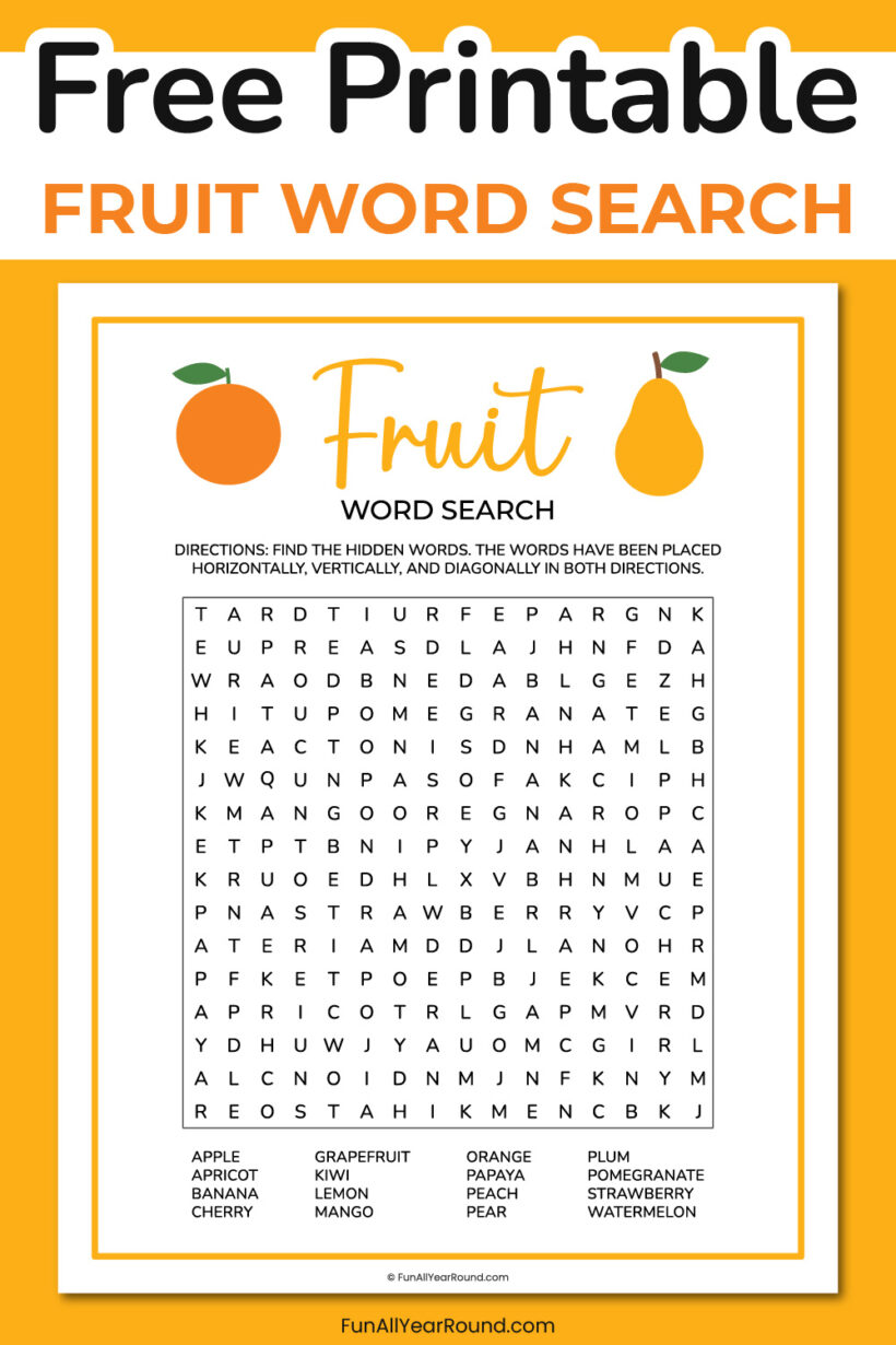 Fruit word search - Fun All Year Round