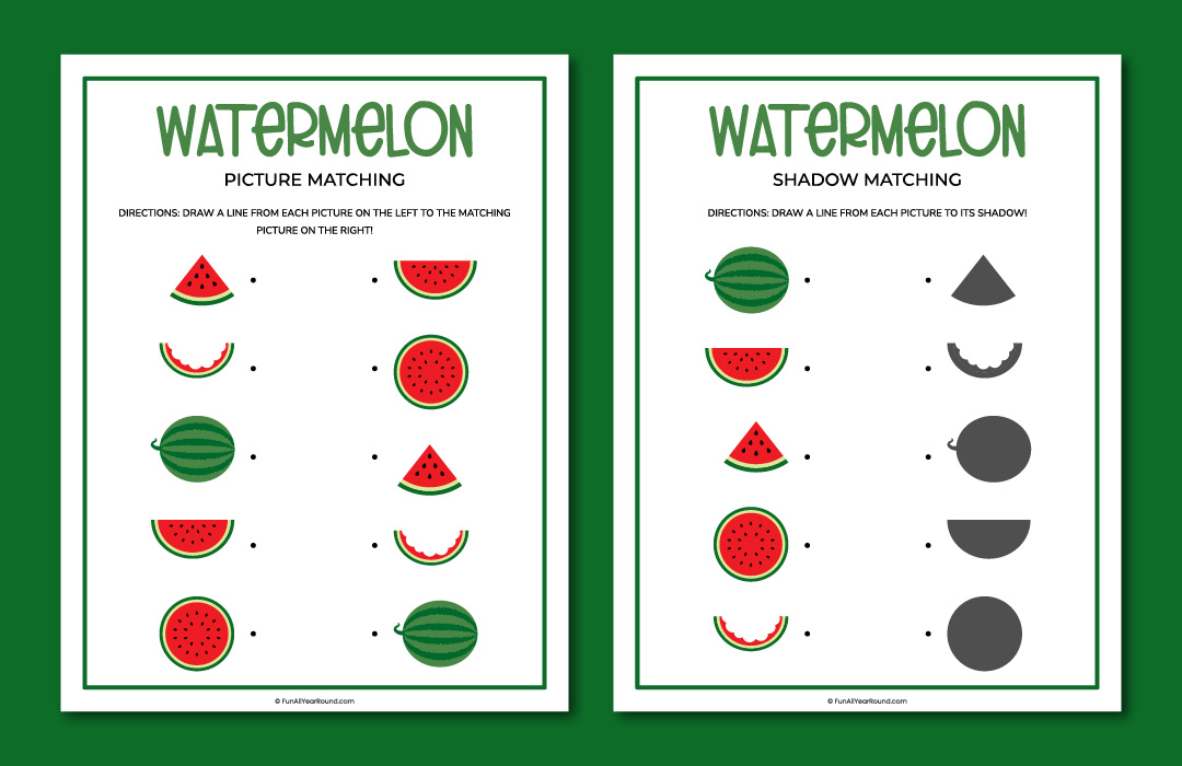 Watermelon matching worksheets