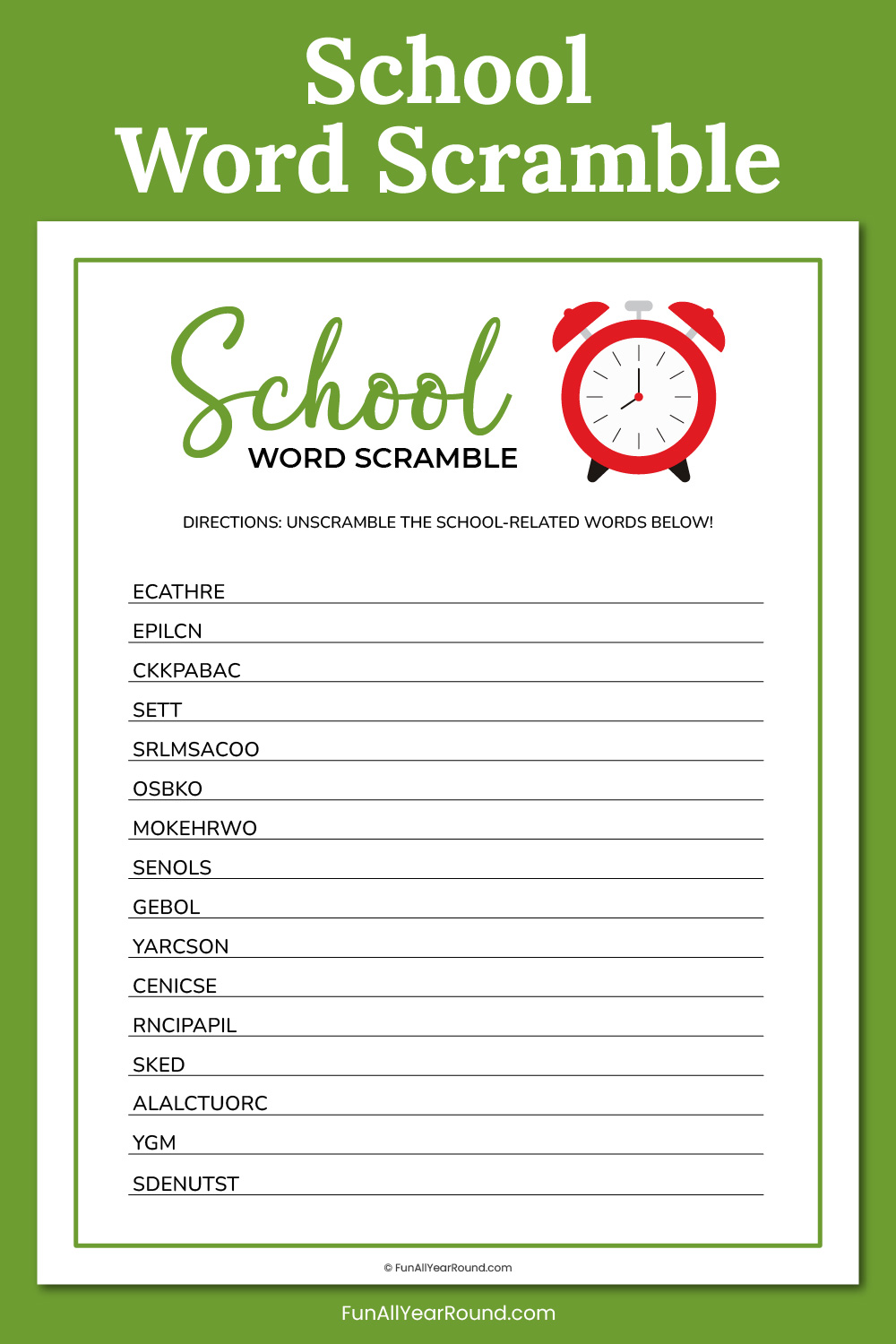 School word scramble