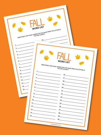 Fall word list game