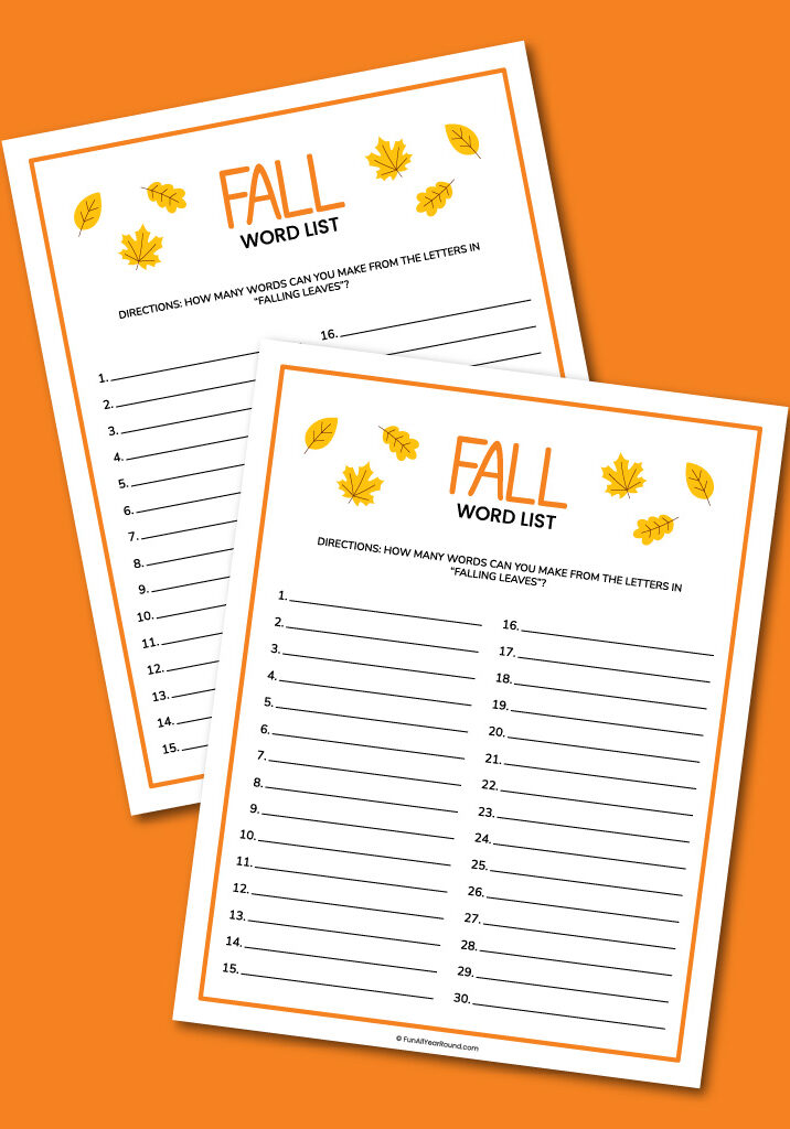 Fall word list game