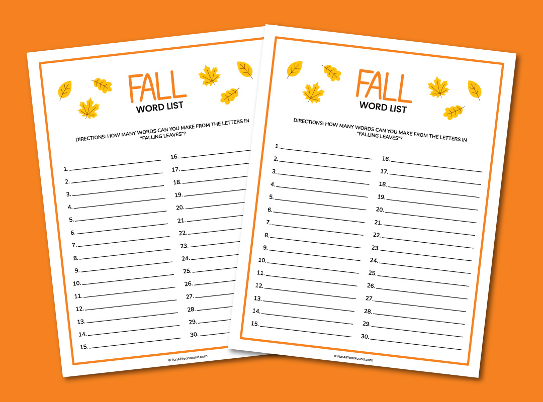 Fall word list game