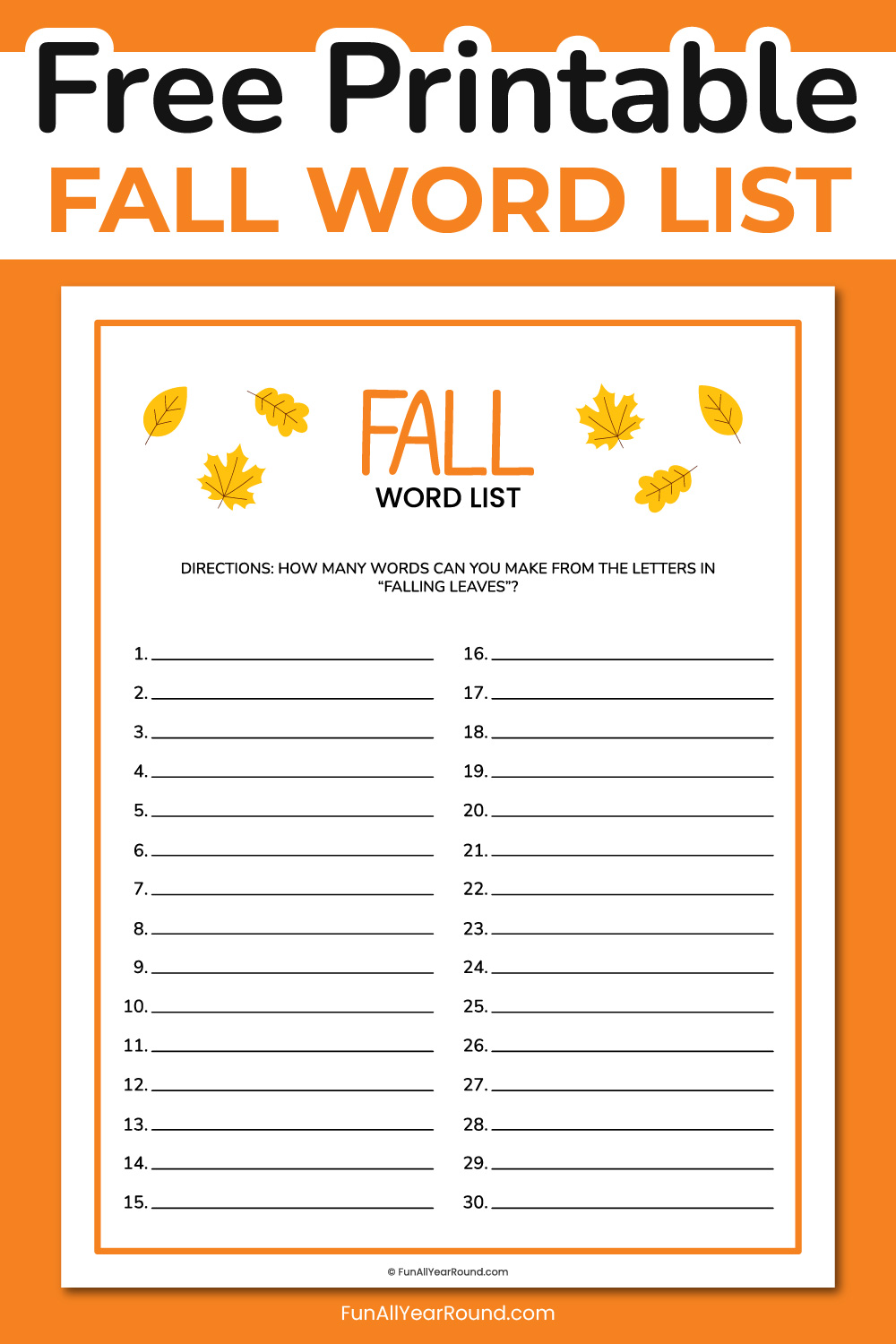 Fall word list game