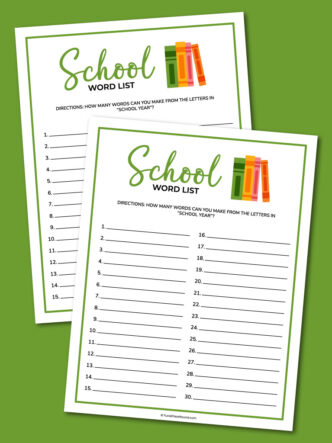 printable school word list