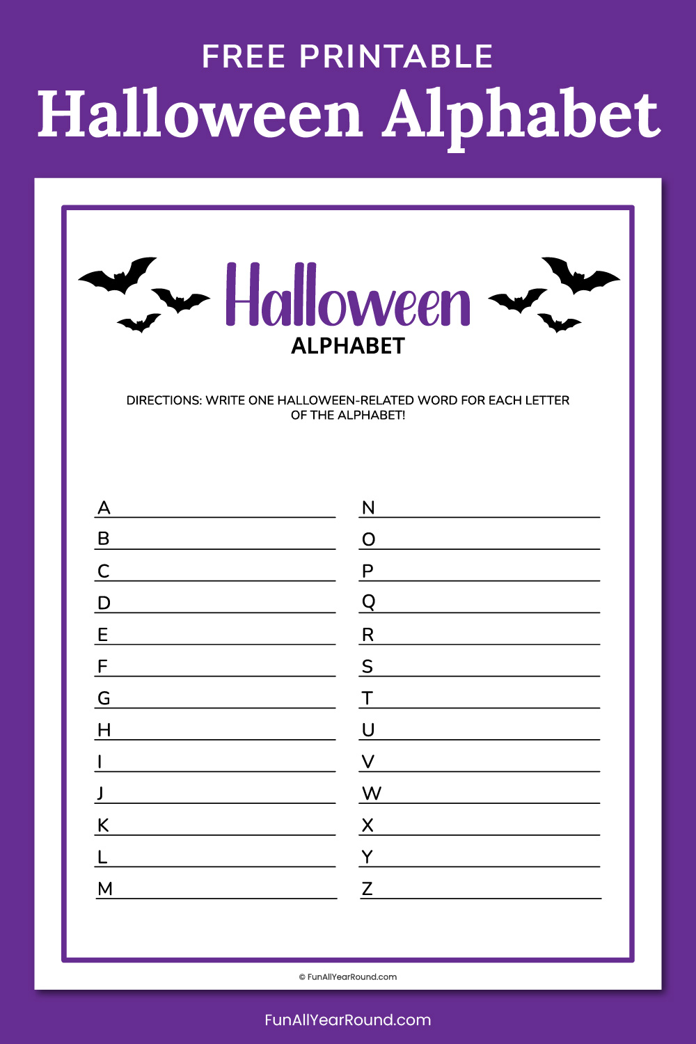 printable Halloween alphabet game