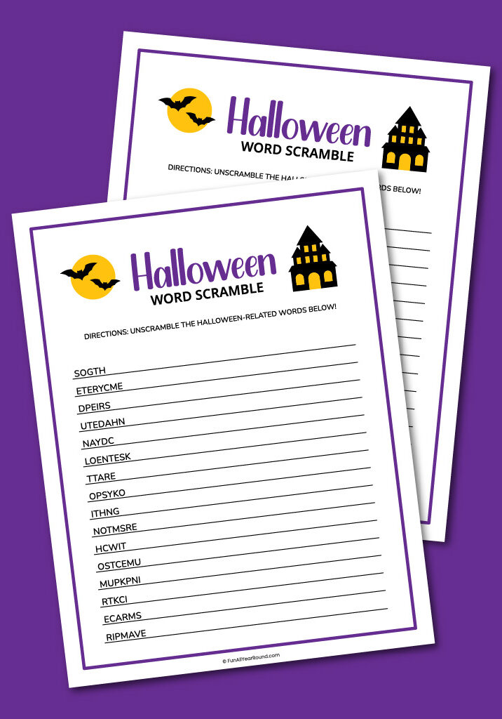 printable Halloween word scramble