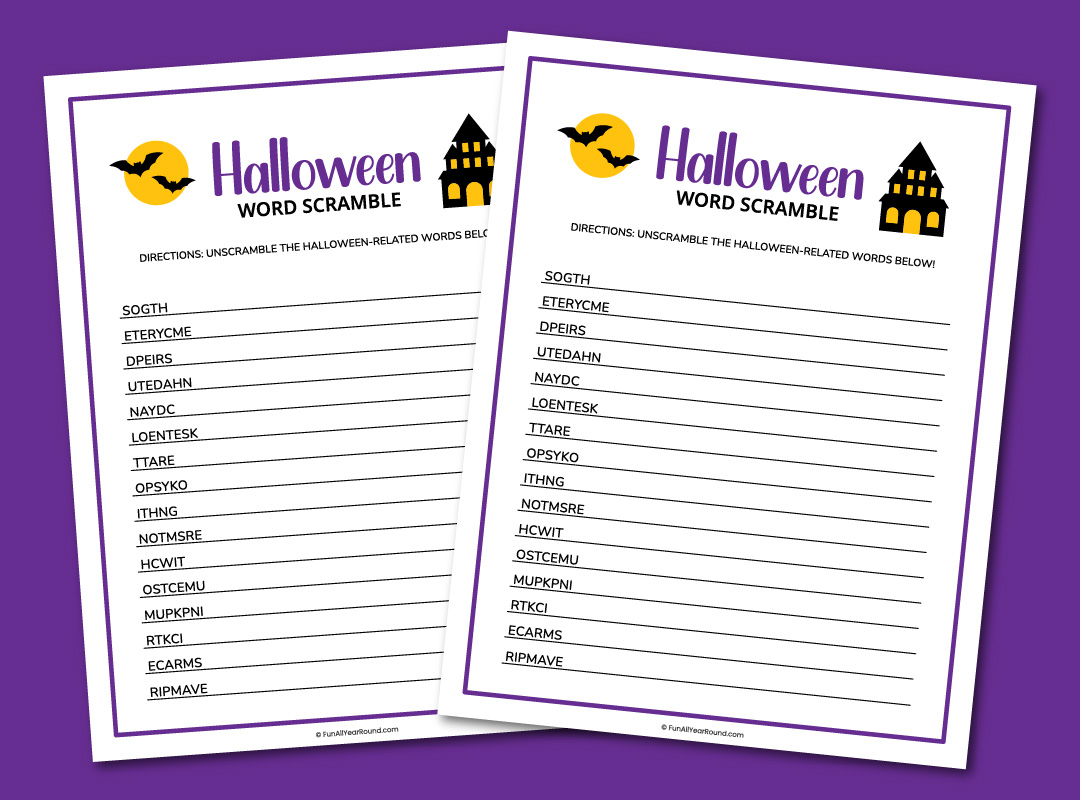 printable Halloween word scramble