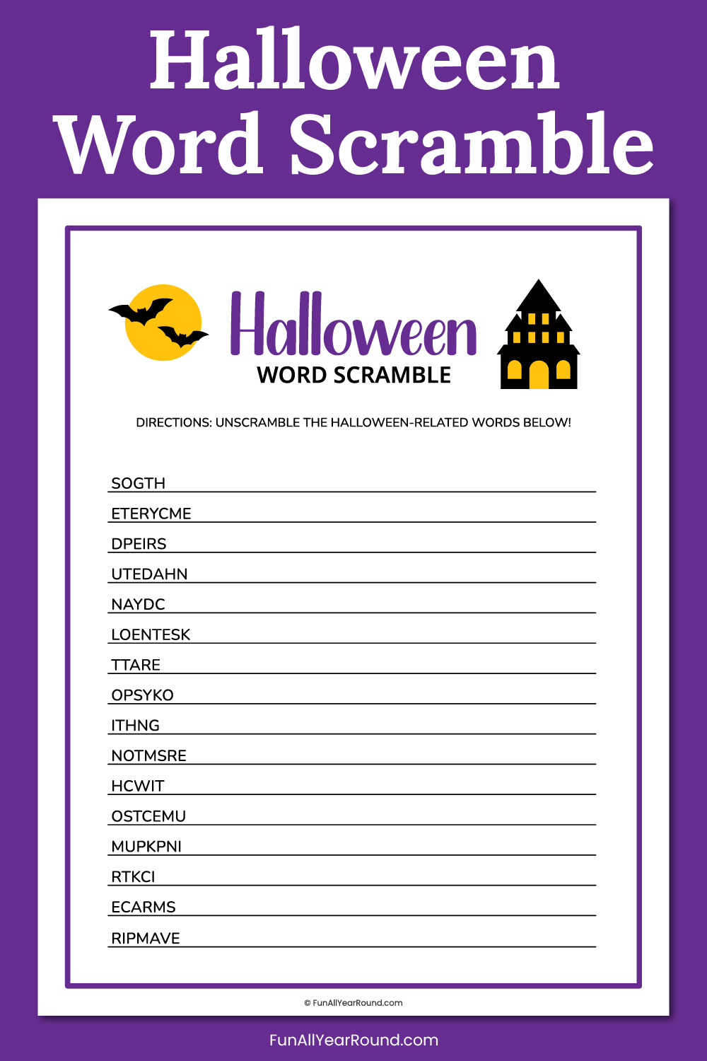 printable Halloween word scramble