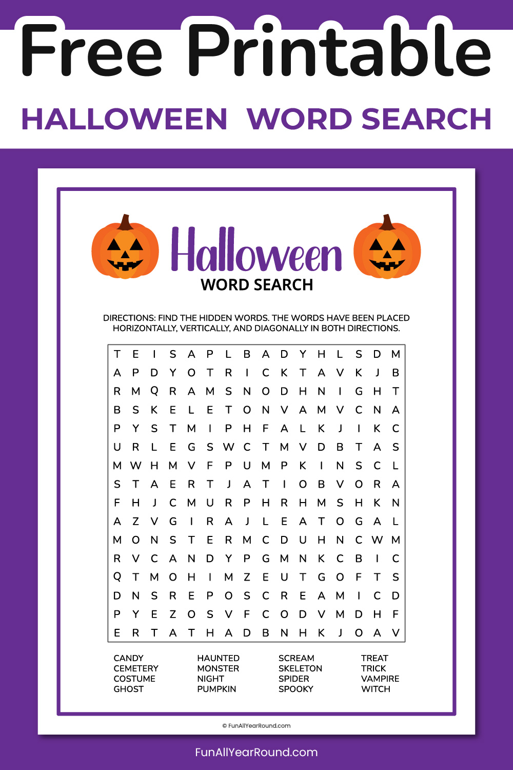 printable Halloween word search