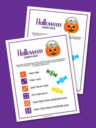 printable Halloween candy dice game