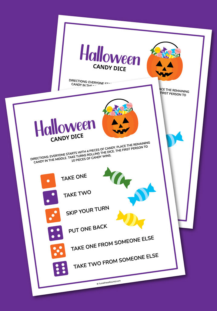 printable Halloween candy dice game