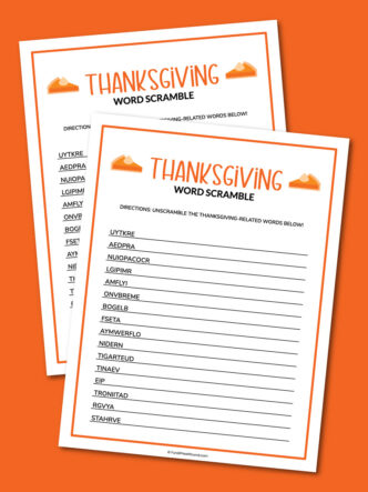 printable Thanksgiving word scramble