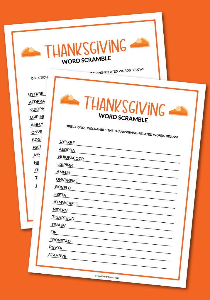 printable Thanksgiving word scramble