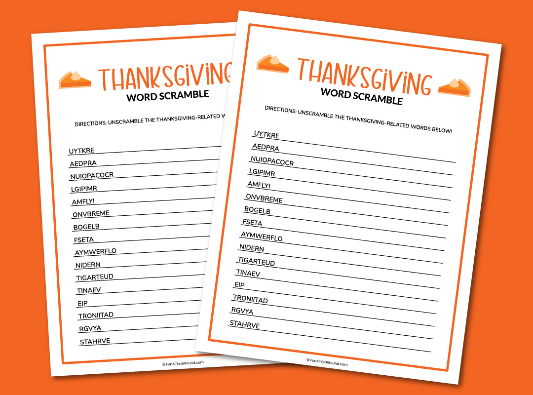 printable Thanksgiving word scramble