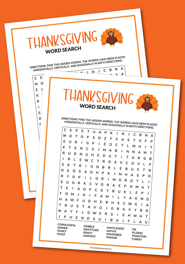 printable Thanksgiving word search