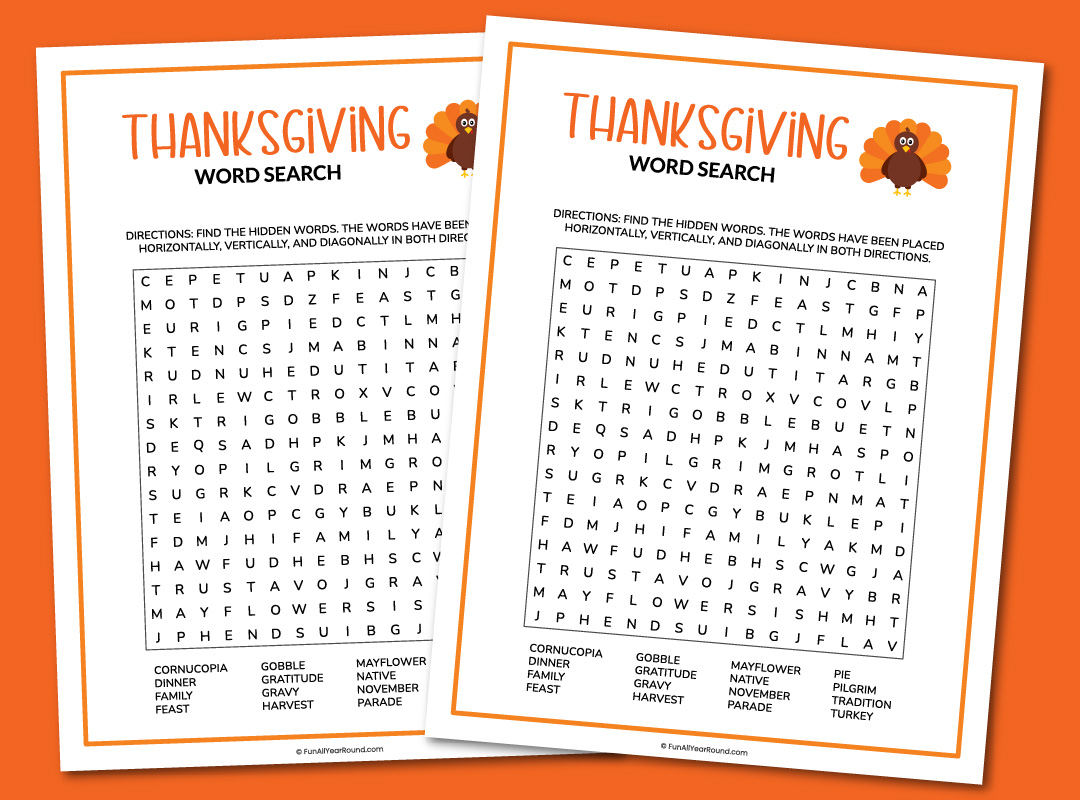 printable Thanksgiving word search