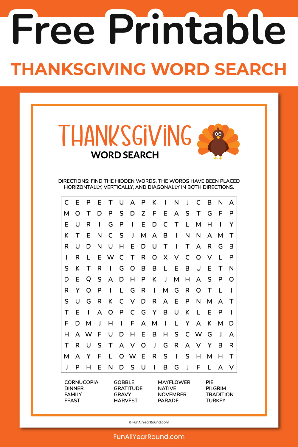 printable Thanksgiving word search