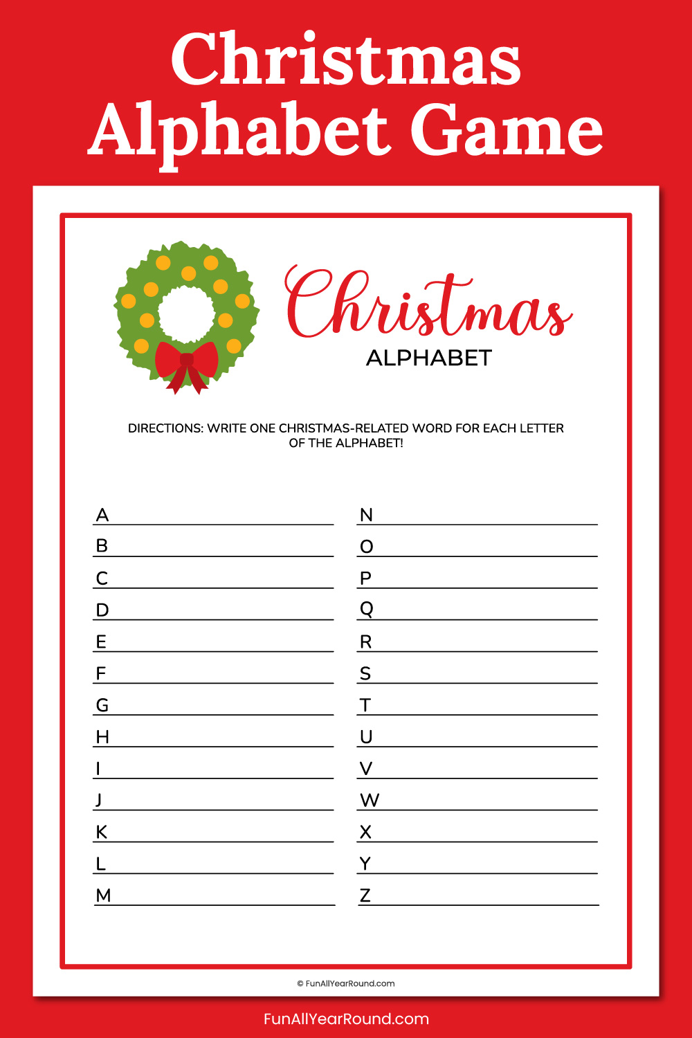 printable Christmas alphabet game