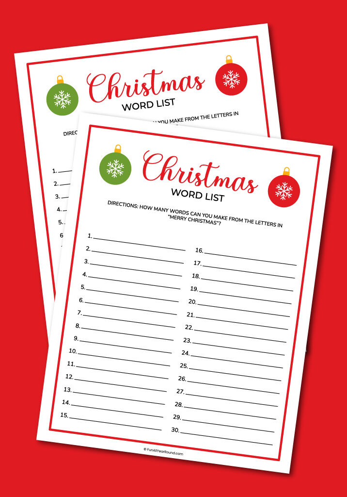 printable Christmas word list