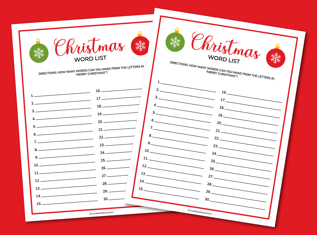 printable Christmas word list