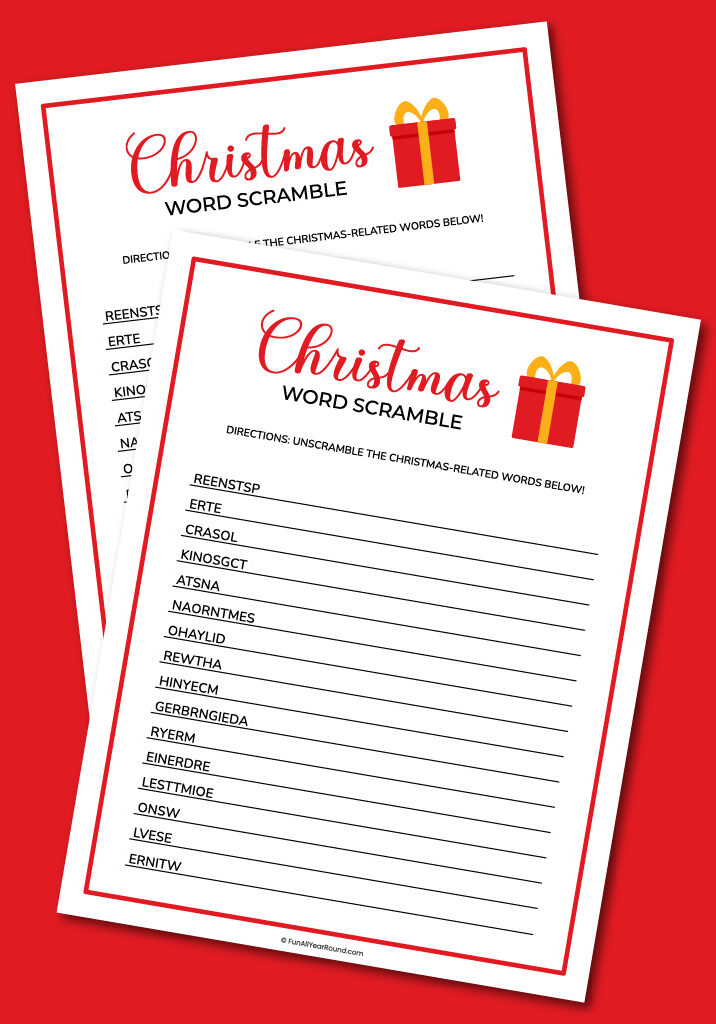 printable Christmas word scramble