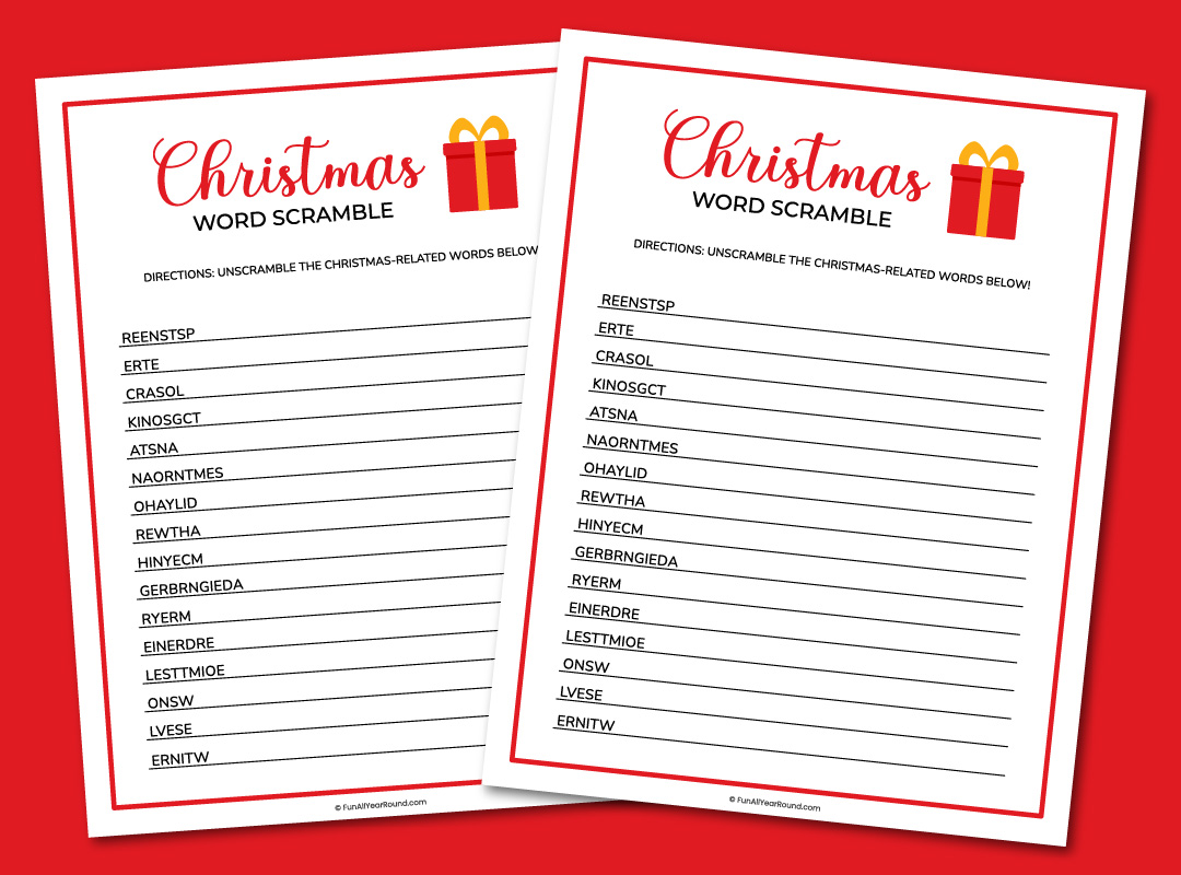 printable Christmas word scramble