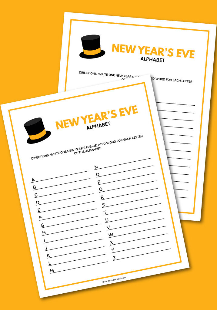 printable New Year's Eve alphabet game