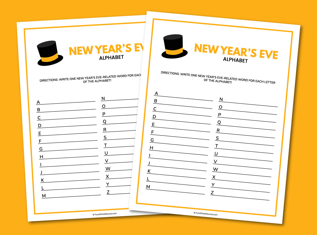 printable New Year's Eve alphabet game