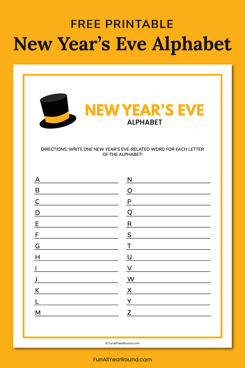 printable New Year's Eve alphabet game