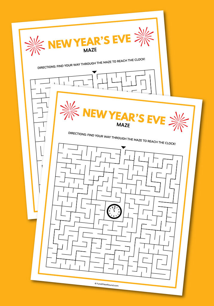 printable New Year's Eve maze