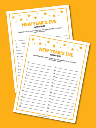 printable New Year's Eve word list