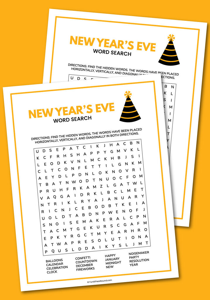 printable New Year's Eve word search