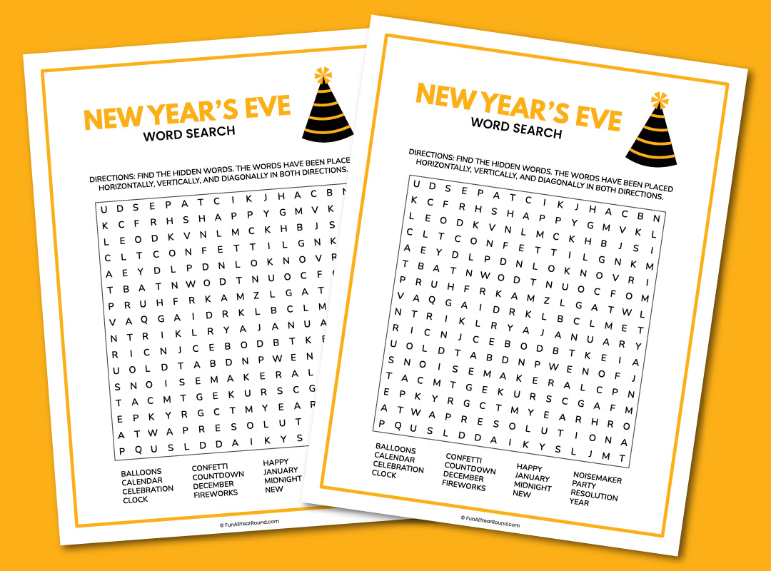 printable New Year's word search