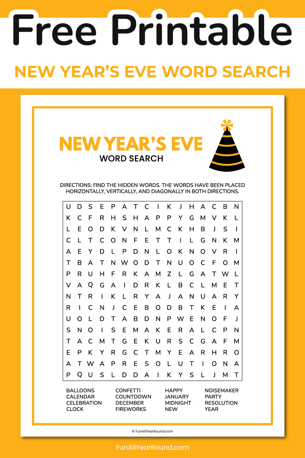 printable New Year's word search