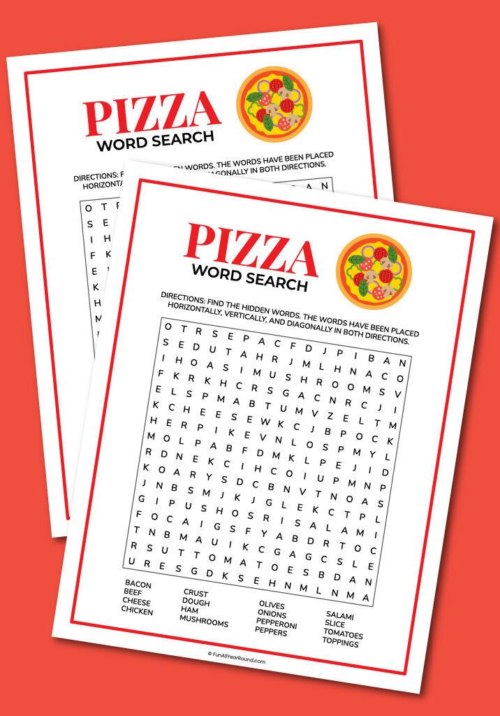 printable pizza word search