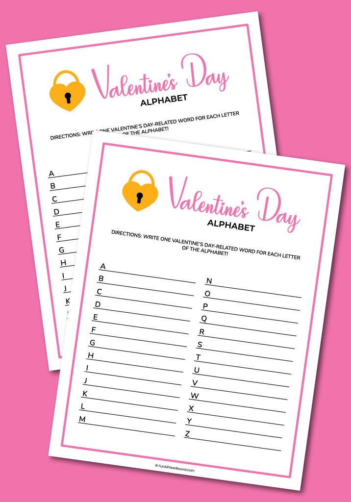 printable Valentine's Day alphabet