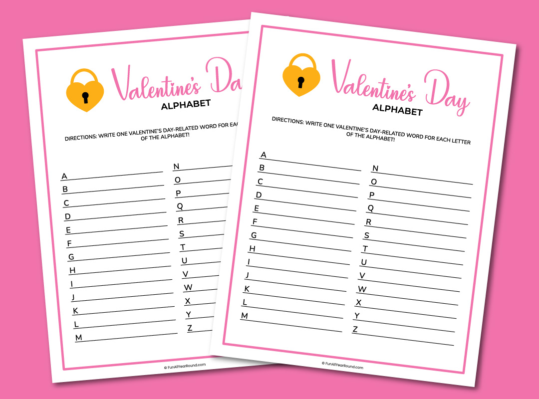 printable Valentine's Day alphabet