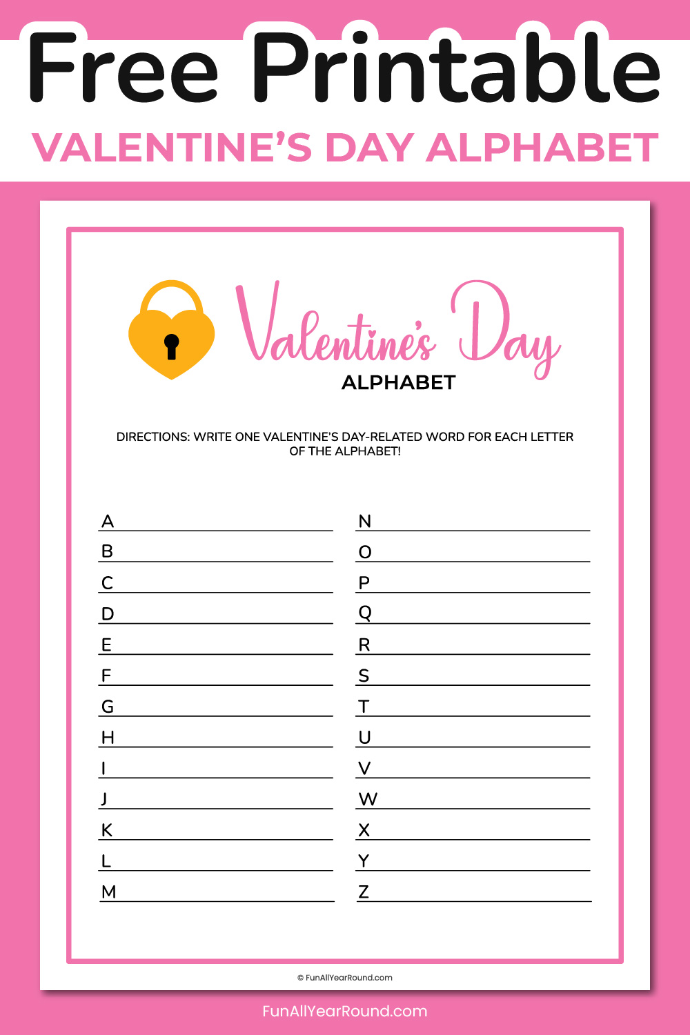 printable Valentine's Day alphabet