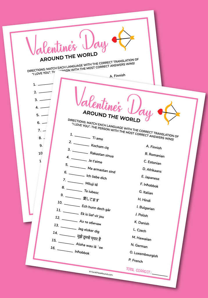 printable Valentine's Day around the world