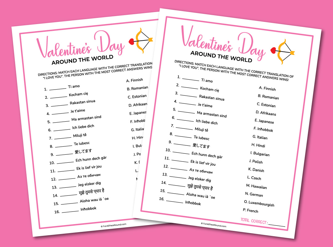 printable Valentine's Day around the world